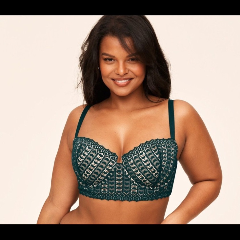 NWT Nymphadora Contour Bra Adore Me Hearts Lace Green Pine 40DDD/40F